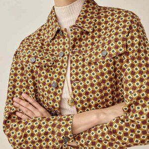 Reformation Jeans Cora Shrunken Denim Jacket Cropped - 70s Mezzanine Print Small